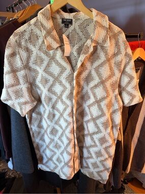 Todd Snyder Short-Sleeve Knit Shirt – Cream and Brown Pattern